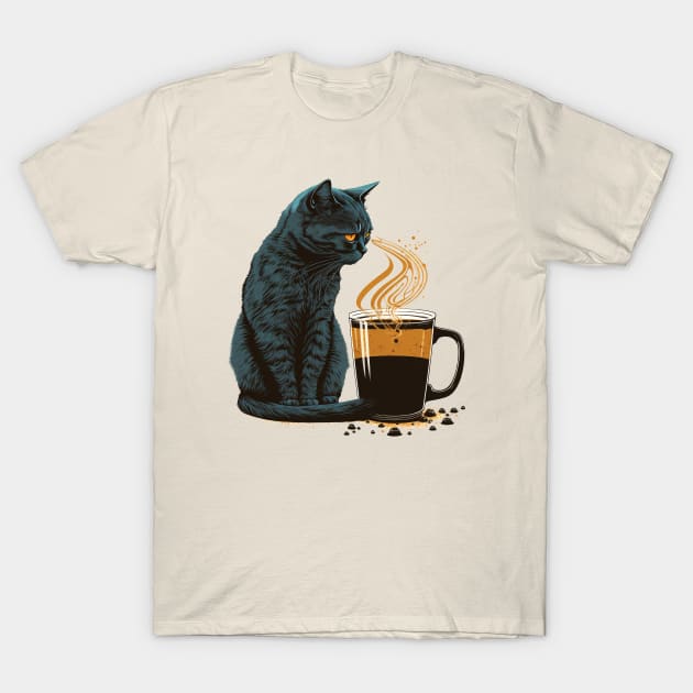 Coffee Cat T-Shirt by Bondoboxy